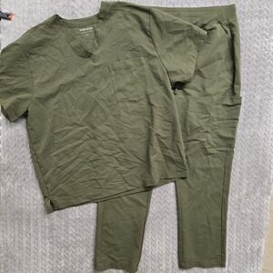 Mandala Olive Green Technology Mens Scrub Set Top 2XL & Pants XL